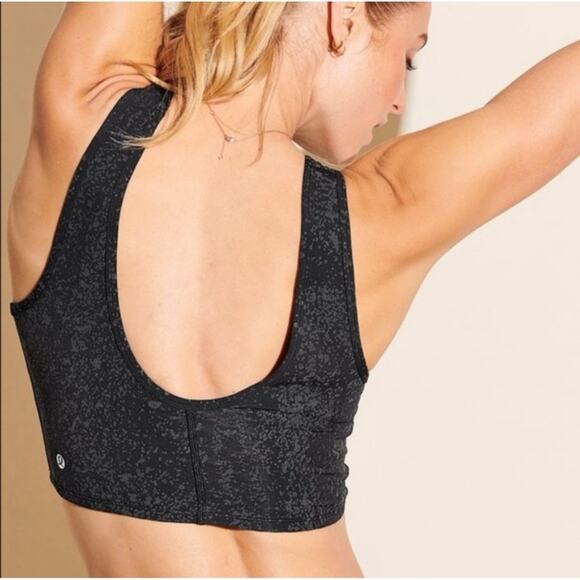 Lululemon Peloton Energetic Edge Reflective Crop Tank Black Gray Paint Splatter - Picture 2 of 6